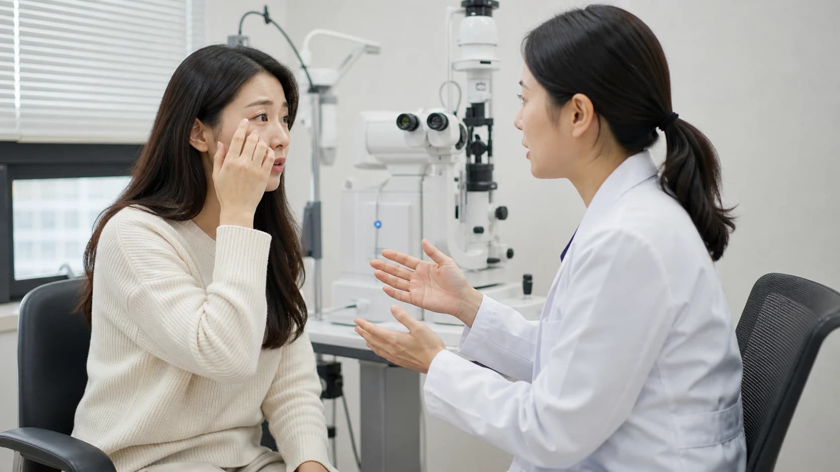 반복적인 자극으로 각막이 손상될 위험을 보여주는 그래픽