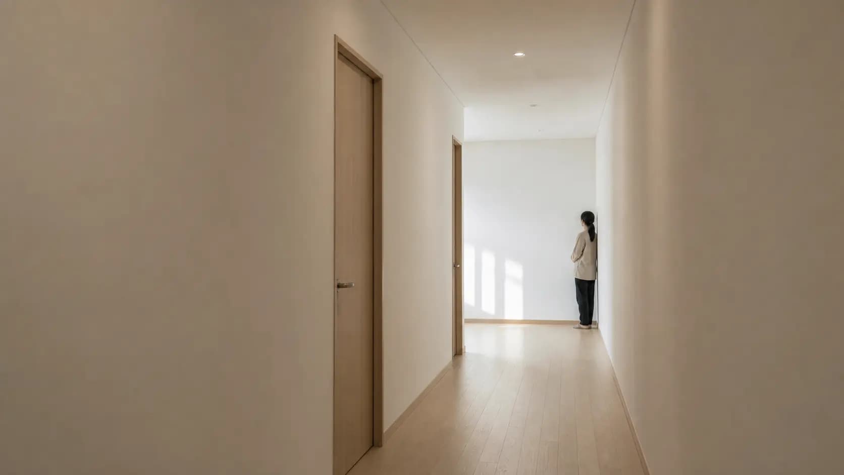 조용한 복도 끝에서 기다리고 있는 먼 거리의 실루엣