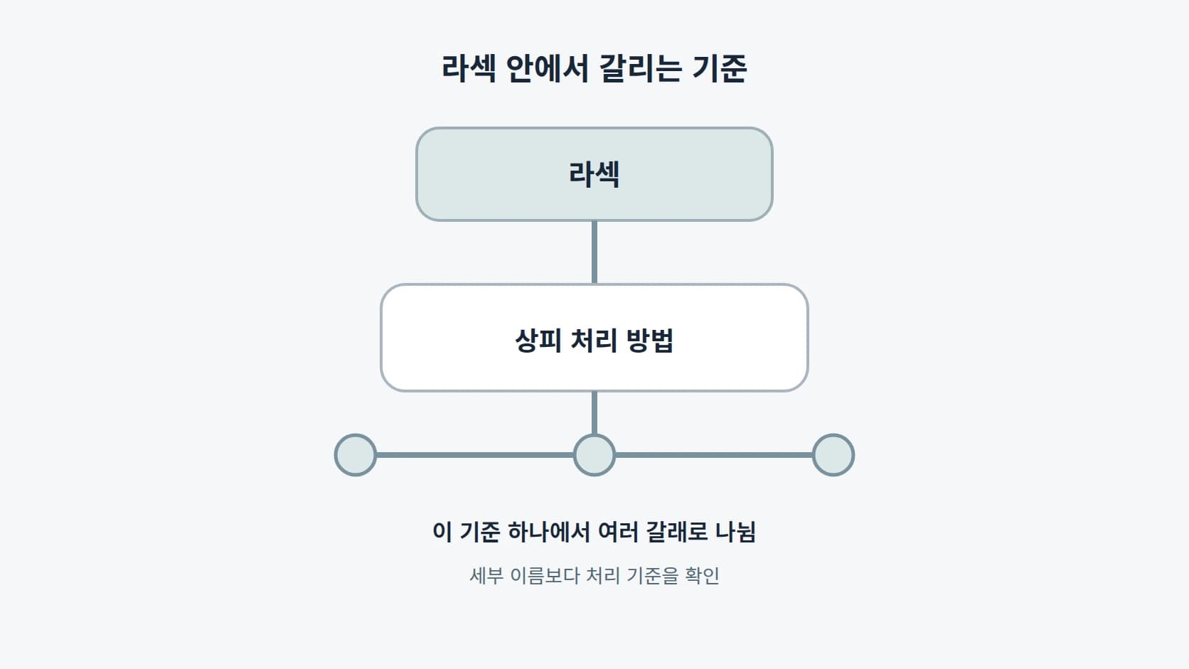라섹이라는 범주가 상피 처리 방법 하나를 기준으로 갈린다는 것을 보여 주는 도해