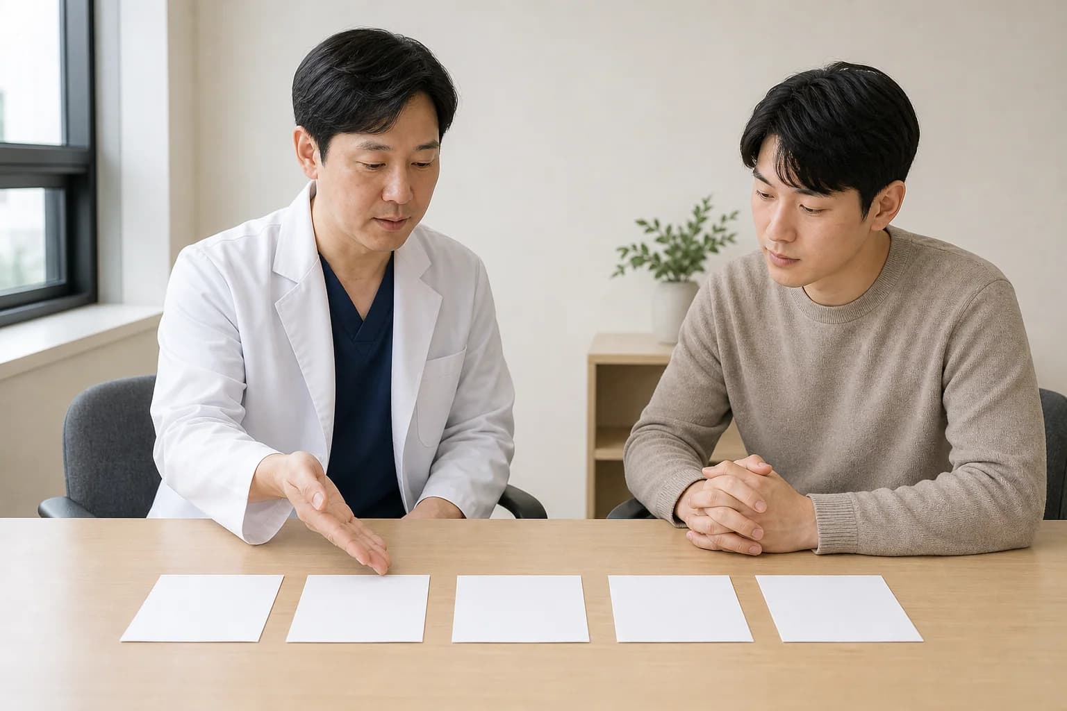 박리 범위와 수술 목적, 눈 속 지지물, 안전수칙, 추적계획을 검토하는 상담