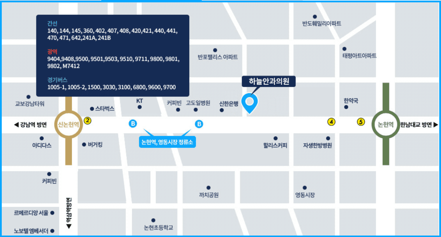 버스 약도 — 논현역·영동시장 정류소 하차, 간선·광역·경기버스 노선 안내
